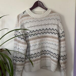 American Eagle Outfitters Striped Sweater - Cream and Gray